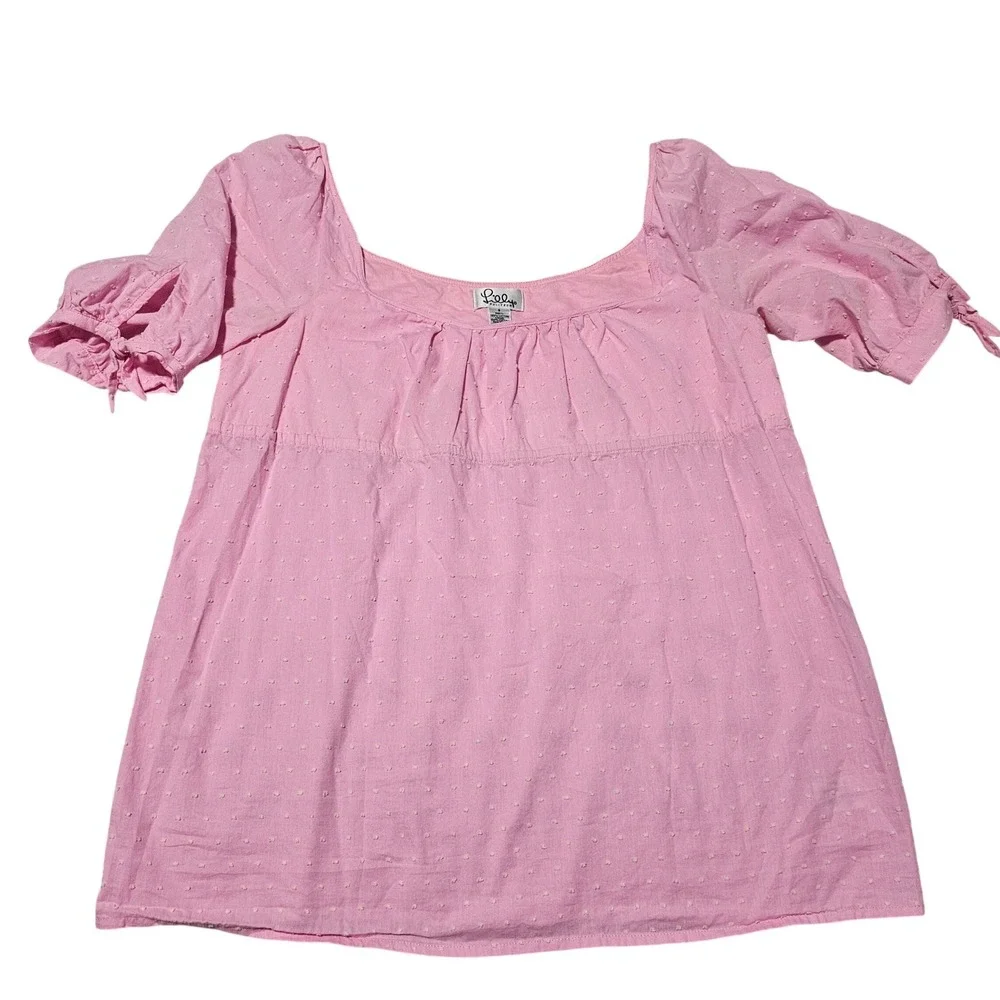 Lilly‎ Pulitzer Pink Swiss Dot Square Neck Empire Waist Blouse Tie Sleeve Size 8